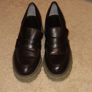 Marc Fisher Black Loafers with Smooth Leather Finish and Rounded Toe